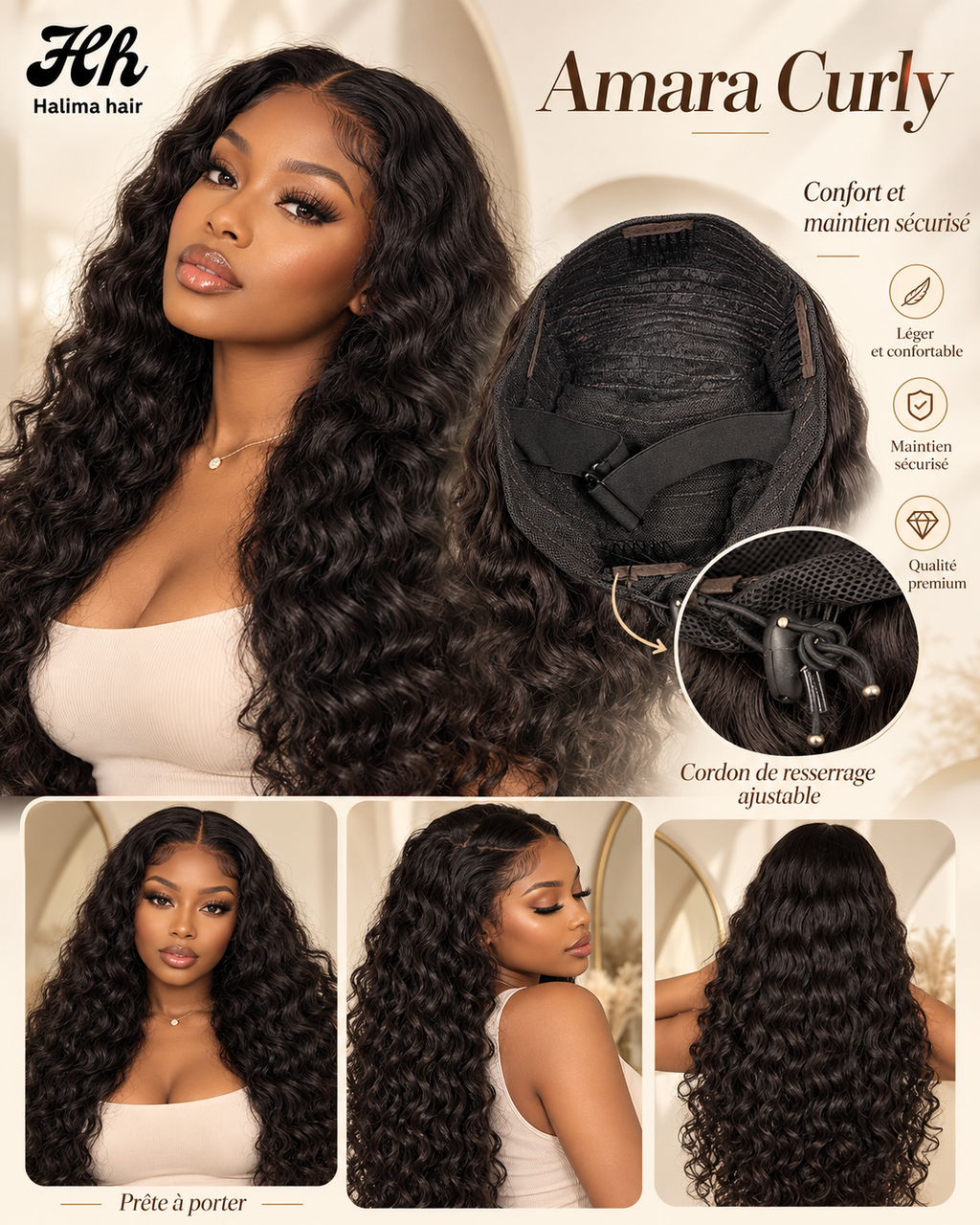 Amara Curly – Perruque Drawstring