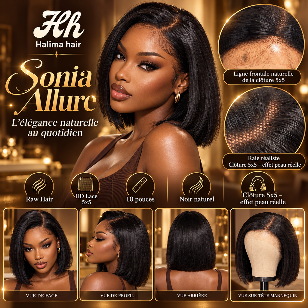 Sonia Allure – Perruque Bob Lisse Lace HD 5×5