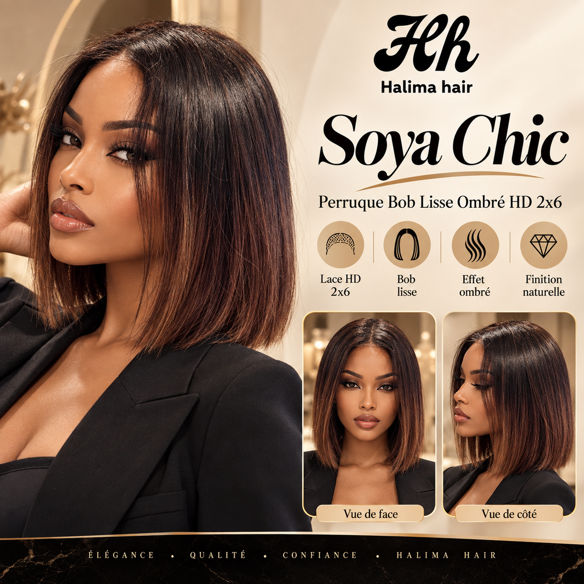 Soya Chic – Perruque Bob Lisse Ombré HD 2x6